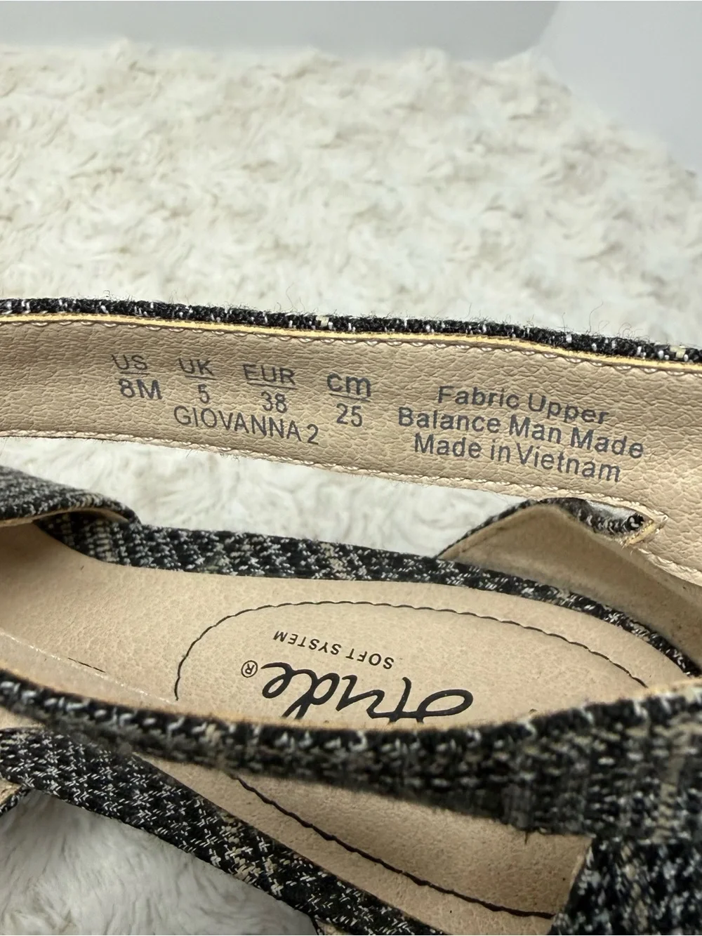 Life Stride Black & Gray Plaid Pointed T-Strap Heels with Back Zip